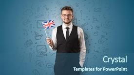  Presentation with symbol - Presentation theme featuring design england - businessman with office symbol concept background and a ocean colored foreground