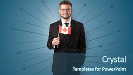  Presentation with flag - Slide deck having unification - smiling young man standing background and a  colored foreground