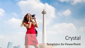  Presentation with national - Slides featuring national monument in jakarta indonesia background and a sky blue colored foreground