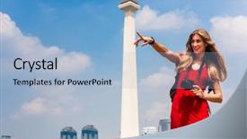  Presentation with kebudayaan indonesia - Slide deck having national monument in jakarta indonesia background and a light blue colored foreground