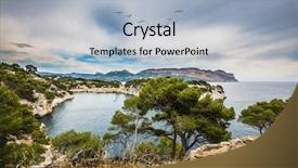  Presentation with water park - Audience pleasing theme consisting of national park calanques on the mediterranean coast the picturesque bay- calanque with rocky steep banks and turquoise water backdrop and a light blue colored foreground