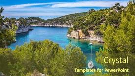  Presentation with lagoon - Slide deck featuring national park calanques on the mediterranean coast white sailing yacht sailing on the lagoon background and a tawny brown colored foreground