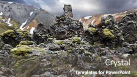  Presentation with lava - PPT theme having national park landmannalaugar in iceland pieces of gray and black lava bizarre shapes sometimes covered with green moss background and a dark gray colored foreground