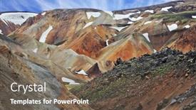  Presentation with lava - PPT theme having national park landmannalaugar in iceland pieces of gray and black lava sometimes covered with green moss in the background - orange rhyolite mountains with last year's snow in the hollows background and a gray colored foreground
