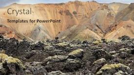  Presentation with lava - Amazing presentation theme having national park landmannalaugar in iceland pieces of gray and black lava sometimes covered with green moss in the background - blue and orange rhyolite mountains backdrop and a coral colored foreground
