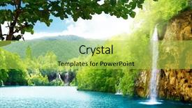  Presentation with waterfall - Slide deck with national park spring - waterfall in deep forest background and a yellow colored foreground