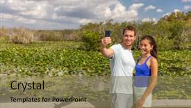  Presentation with tourism selfie - Amazing slide set having national park walking in wetland backdrop and a violet colored foreground
