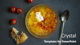  Presentation with cuisine moleculaire - Amazing theme having national russian cuisine shchi backdrop and a dark gray colored foreground