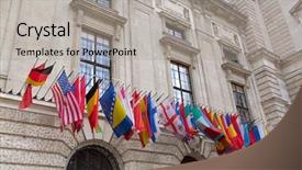  Presentation with international - Presentation theme with national security - many international set of flags background and a light gray colored foreground