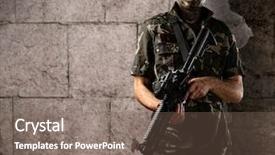  Presentation with national security - PPT theme enhanced with national security - portrait of young soldier background and a violet colored foreground