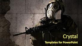  Presentation with lawyer client meeting wearing mask - PPT theme consisting of national security terrorism - armed soldier with gas mask background and a wine colored foreground
