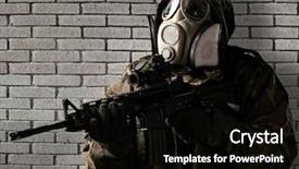  Presentation with lawyer client meeting wearing mask - Presentation theme featuring national security terrorism - armed soldier with gas mask background and a black colored foreground