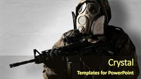  Presentation with gas - PPT layouts featuring national security terrorism - armed soldier with gas mask background and a wine colored foreground