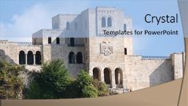  Presentation with museum - Beautiful PPT theme featuring national symbol of the albania backdrop and a light blue colored foreground