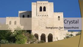  Presentation with albania - Theme enhanced with happy santa woman with christmas gift over shopping mall background background and a sky blue colored foreground