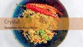  Presentation with meat - PPT theme featuring national-uzbek-pilaf-with-meat background and a gold colored foreground