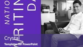  Presentation with laptop wireless - PPT theme featuring national-writing-day-text background and a  colored foreground