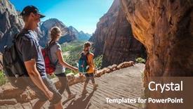 Presentation with nationalism - Audience pleasing theme consisting of nationalism - group of hikers friends walking backdrop and a tawny brown colored foreground
