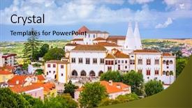  Presentation with national - Theme featuring nationalism - sintra portugal at pena national background and a light blue colored foreground
