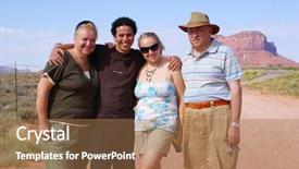  Presentation with native americans - Presentation theme featuring native americans women - family of tourists in monument background and a coral colored foreground