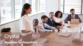  Presentation with board meeting - Amazing presentation theme having native cultures - businesswoman stands to address meeting backdrop and a coral colored foreground