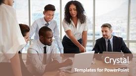  Presentation with teachers working around a table - Amazing PPT theme having native cultures - group of businesspeople meeting backdrop and a coral colored foreground