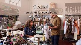  Presentation with manufacturing - Amazing presentation design having native design - colleagues talking at a clothes backdrop and a coral colored foreground