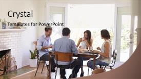  Presentation with mobil home park - PPT layouts featuring native food - group of friends enjoying dinner background and a lemonade colored foreground