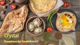  Presentation with table appoinment - Colorful PPT theme enhanced with native food - tatar khinkali khachapuri backdrop and a tawny brown colored foreground