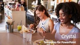  Presentation with two black women - Cool new PPT theme with native food - two women enjoying lunch date backdrop and a tawny brown colored foreground