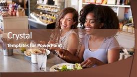  Presentation with black corporate women - Beautiful slides featuring native food - two women enjoying lunch date backdrop and a tawny brown colored foreground