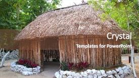  Presentation with traditional wood - Slide deck featuring native indian - mayan mexico wood traditional house background and a violet colored foreground