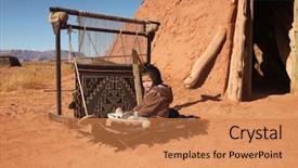  Presentation with navajo rug - PPT layouts enhanced with senior couple exchanging gifts in front of christmas tree background and a tawny brown colored foreground