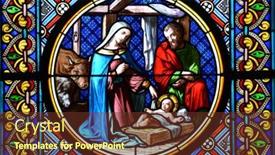  Presentation with nativity - Beautiful presentation design featuring nativity-scene-stained-glass-window backdrop and a tawny brown colored foreground