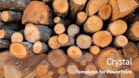  Presentation with lumber - PPT theme with natural background woodpile in sawmill background and a red colored foreground