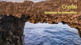  Presentation with nature village - Slide deck with natural basalt arch at dyrholaey background and a tawny brown colored foreground