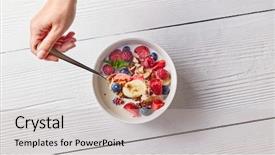  Presentation with white healthy food - Beautiful PPT theme featuring natural breakfast from corn flak backdrop and a light gray colored foreground