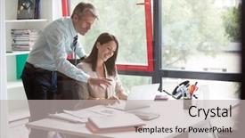  Presentation with team work - Presentation enhanced with natural business photographs background and a light gray colored foreground