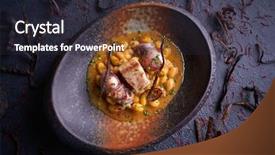  Presentation with seafood - Slides consisting of natural calamaties - judias pochas beans with calamari background and a dark gray colored foreground