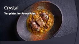  Presentation with seafood dis - Beautiful presentation theme featuring natural calamaties - judias pochas beans with calamari backdrop and a wine colored foreground