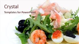  Presentation with view of the salt mine - PPT theme featuring natural calamaties - seafood salad close up view background and a sky blue colored foreground