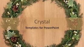  Presentation with cedar - Slide set with natural christmas and winter wreath with mistletoe ivy pine cones and cedar leaf sprigs over oak background background and a coral colored foreground