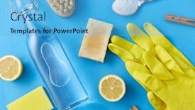  Presentation with eco soap - Audience pleasing presentation design consisting of natural-cleaning-stuff-and-eco backdrop and a light blue colored foreground