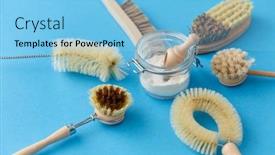  Presentation with eco sustainability - Amazing PPT theme having natural-cleaning-stuff-sustainability backdrop and a light blue colored foreground