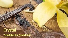  Presentation with wooden stick - Theme with natural compounds - dried vanilla stick and vanilla background and a  colored foreground