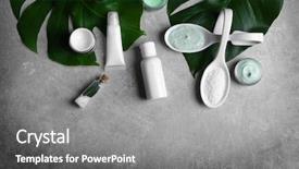  Presentation with cosmetics natural - Beautiful presentation theme featuring natural cosmetics and leaves backdrop and a gray colored foreground
