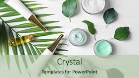  Presentation with cosmetics natural - Amazing presentation theme having natural cosmetics and leaves backdrop and a mint green colored foreground