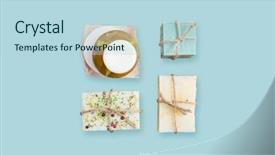  Presentation with cosmetics natural - Slide set consisting of natural cosmetics concept - handmade soap background and a light blue colored foreground
