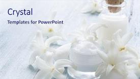  Presentation with cosmetics natural - Theme with natural cosmetics fresh as flowers background and a sky blue colored foreground