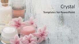  Presentation with cosmetics natural - PPT layouts consisting of natural cosmetics fresh as spring flowers background and a light gray colored foreground